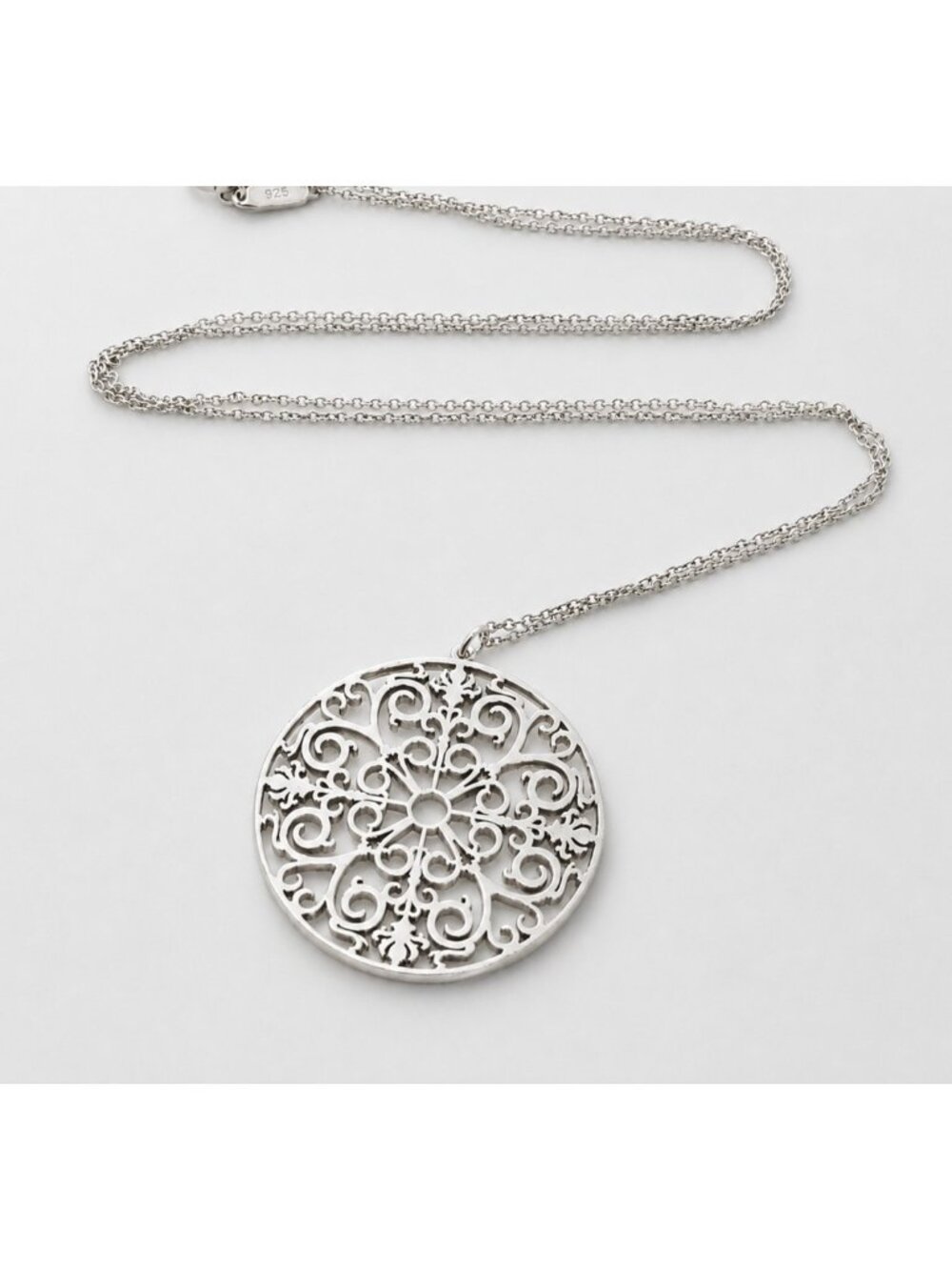 20" Tiffany Large Enchant Filigree Round Pendant Necklace and Chain / 925 Silver